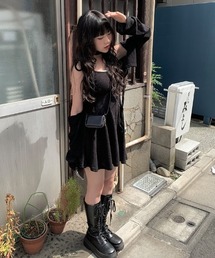 肩紐調節ミニ丈キャミニットワンピースセット