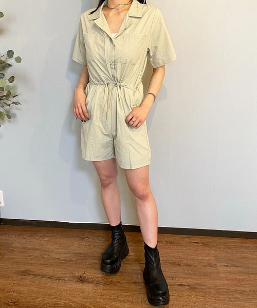 LESSARD ヘビ柄 ジャンプスーツ 半袖 美品 鶴柄 ジャンプスーツ 和柄 鳥柄 半袖 シャツ パンツ ベルト