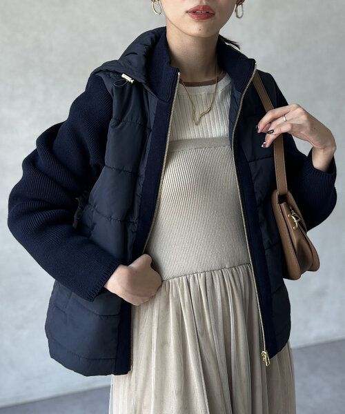 Chez toi（シェトワ）の「【フード取り外し可能】中綿×ニット切替