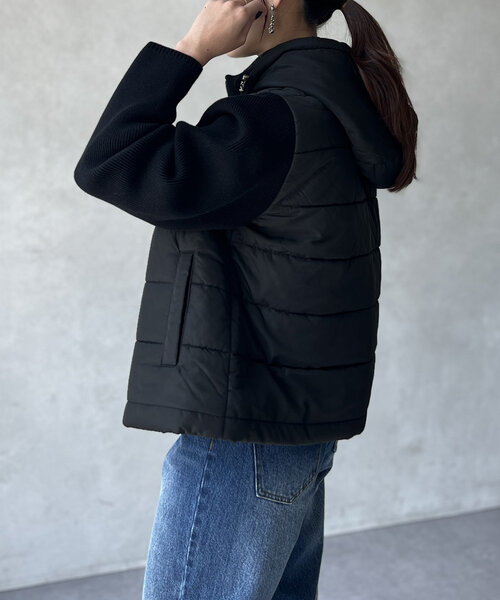 Chez toi（シェトワ）の「【フード取り外し可能】中綿×ニット切替