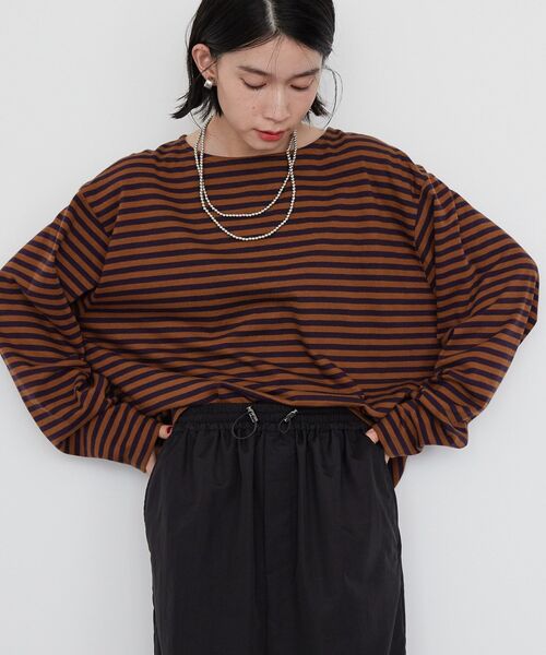 AMERICAN HOLIC（アメリカンホリック）の「ショートボーダーカットプルオーバー（Tシャツ/カットソー・レディース・グレー/ブラック/パープル・M/L）」の6枚目の写真