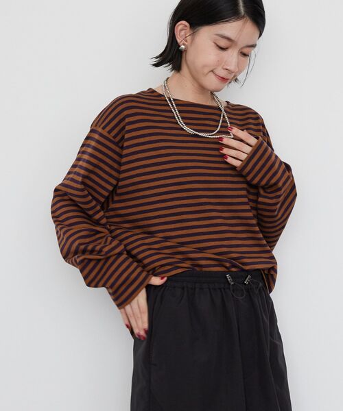 AMERICAN HOLIC（アメリカンホリック）の「ショートボーダーカットプルオーバー（Tシャツ/カットソー・レディース・グレー/ブラック/パープル・M/L）」の7枚目の写真
