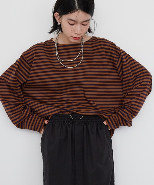 AMERICAN HOLIC（アメリカンホリック）の「ショートボーダーカットプルオーバー（Tシャツ/カットソー・レディース・グレー/ブラック/パープル・M/L）」の3枚目の写真