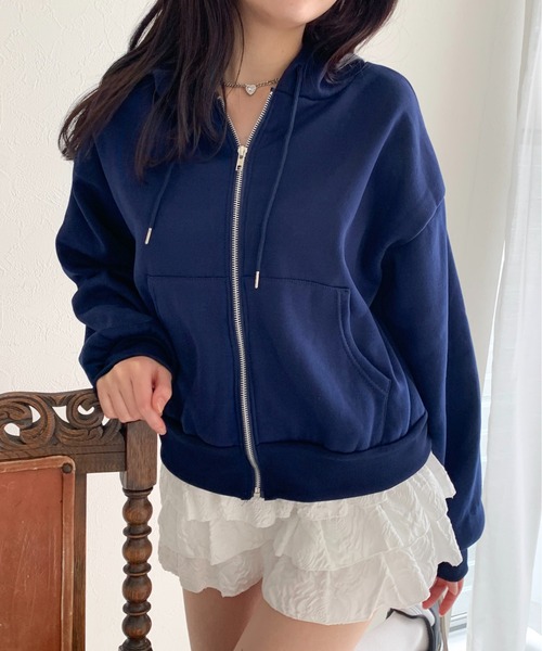 スリーブライン ロゴ ジップ パーカー スウェット フード ルーズ Dickies/ディッキーズ ロゴ刺繍 ハーフジップ ルーズシルエット
