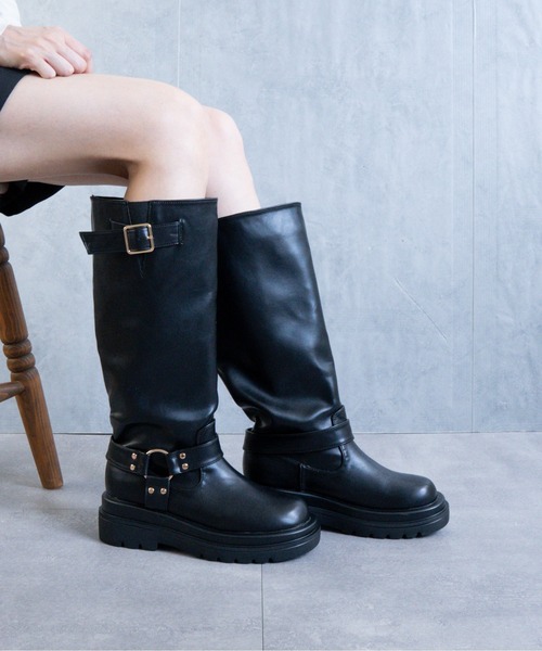 Fabby fabby(ファビィーファビィー)の「ローヒールエンジニアロングブーツ(ブーツ・レディース・ブラック/ブラウン・SMALL/MEDIUM/LARGE)」の3枚目の写真