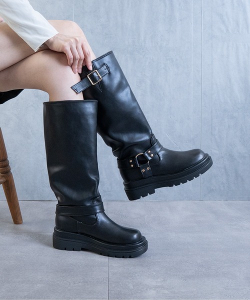 Fabby fabby(ファビィーファビィー)の「ローヒールエンジニアロングブーツ(ブーツ・レディース・ブラック/ブラウン・SMALL/MEDIUM/LARGE)」の4枚目の写真