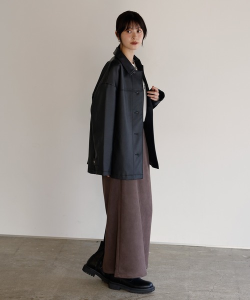 shetila(シェティラ)の「オーバーサイズ ステンカラー合皮ブルゾン(ブルゾン・レディース・ベージュ/グレー/ブラック・L/M)」の6枚目の写真