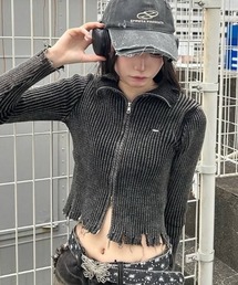 A'GEM/9 × .kom 『.KOM/ドットケーオーエム』 ニットダメージZIPトップス