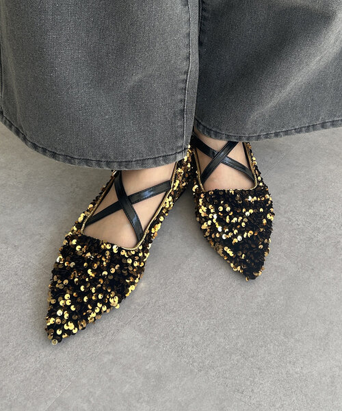 Thevon（ゼボン）の「クロスベルトスパンコールパンプス（パンプス・レディース・ブラック/ゴールド・M/L）」の12枚目の写真