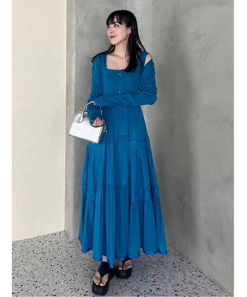 青いフレアドレス ノースリーブ FRAY I.D 青 ノースリーブ フレアドレス