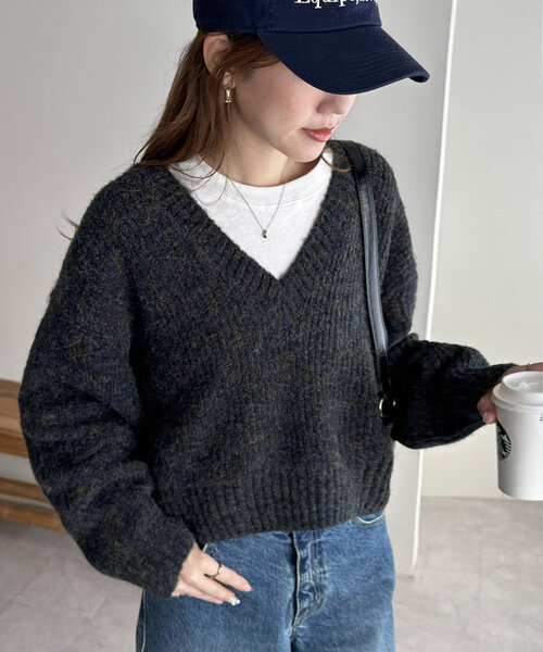 WEB限定】メランジヤーンVネックプルオーバー（ニット/セーター