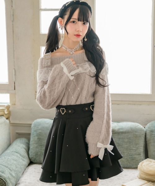 ROJITA(ロジータ)の「デコルテレース肩ベルトニットトップス(ニット/セーター・レディース・ホワイト/ピンク/ブラック・FREE)」の7枚目の写真