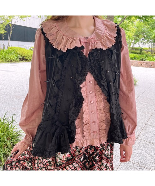 ピンクハウス ローズレース使い フード付きベスト うさ耳 キナリ PINK