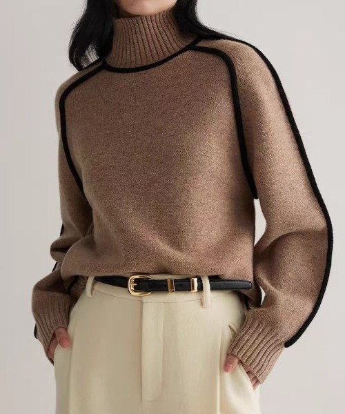 【セール】ライン入りハイネックニットプルオーバー（ニット/セーター）｜deux amour（ドゥーザムール）