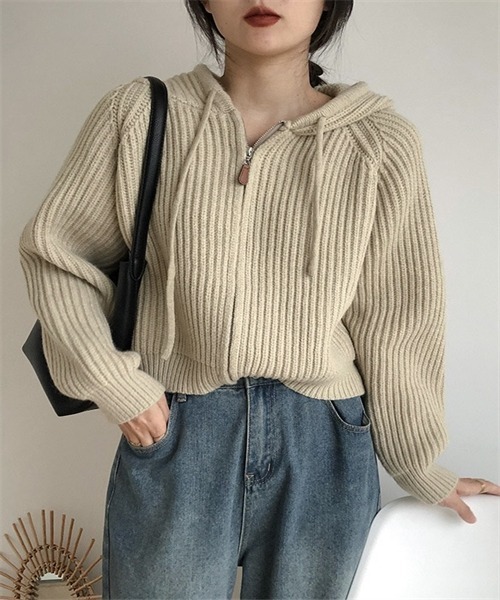 FREE STYLISTS（フリー スタイリスト）の「フードジップ ニットカーディガン（カーディガン/ボレロ・レディース・グレー/ミント/パープル/ピンク・FREE）」の16枚目の写真