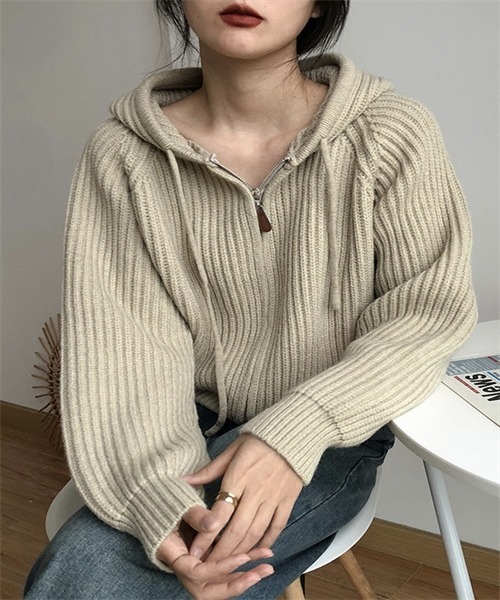 FREE STYLISTS（フリー スタイリスト）の「フードジップ ニットカーディガン（カーディガン/ボレロ・レディース・グレー/ミント/パープル/ピンク・FREE）」の17枚目の写真