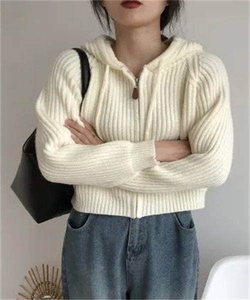 FREE STYLISTS（フリー スタイリスト）の「フードジップ ニットカーディガン（カーディガン/ボレロ・レディース・グレー/ミント/パープル/ピンク・FREE）」の14枚目の写真