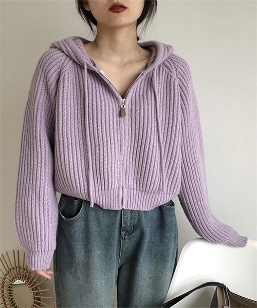 FREE STYLISTS（フリー スタイリスト）の「フードジップ ニットカーディガン（カーディガン/ボレロ・レディース・グレー/ミント/パープル/ピンク・FREE）」の12枚目の写真