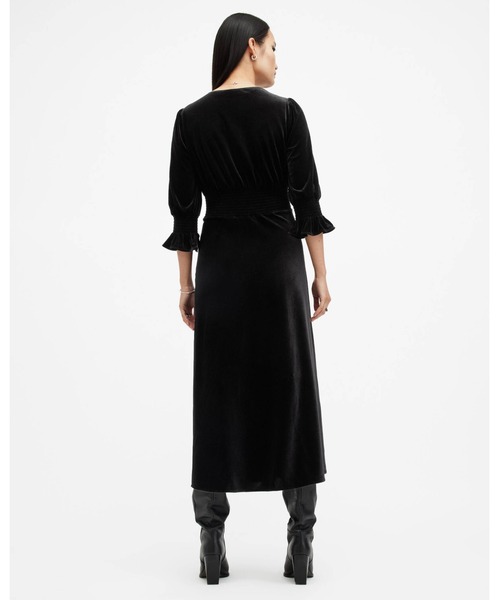ALLSAINTS(オールセインツ)の「ANI V-NECK VELVET MIDI DRESS | ANI Vネック ベルベット ミディ ドレス・ワンピース(ワンピース・レディース・ブラック・10/6/4/8)」の6枚目の写真