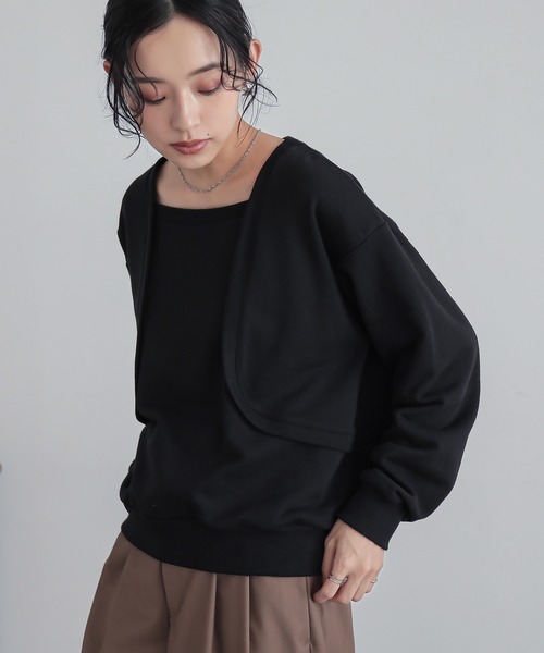 n'OrLABEL(ノアールレーベル)の「ボレロドッキング裏毛スウェット(スウェット・レディース・ブラック/杢グレー/ブルー・2/1)」の2枚目の写真