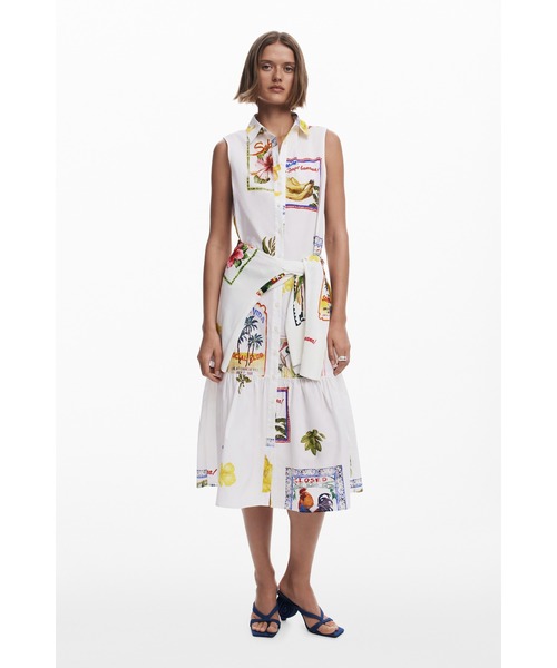 Desigual（デシグアル）の「ポストカードメモリー シャツドレス（ワンピース・レディース・ホワイト・XL/M/XS/S/L）」の6枚目の写真