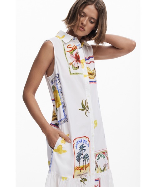 Desigual（デシグアル）の「ポストカードメモリー シャツドレス（ワンピース・レディース・ホワイト・XL/M/XS/S/L）」の3枚目の写真