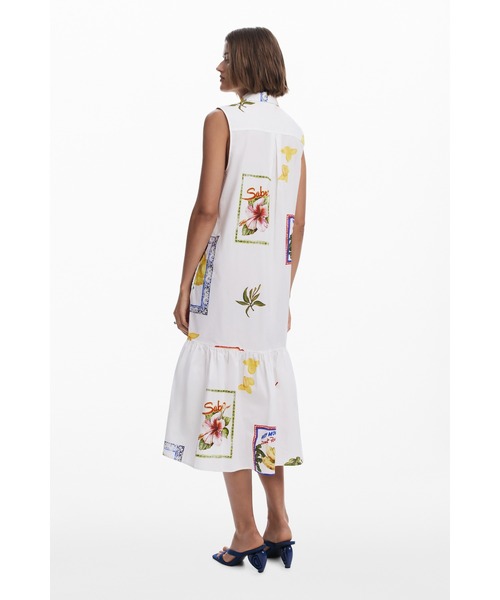 Desigual（デシグアル）の「ポストカードメモリー シャツドレス（ワンピース・レディース・ホワイト・XL/M/XS/S/L）」の2枚目の写真