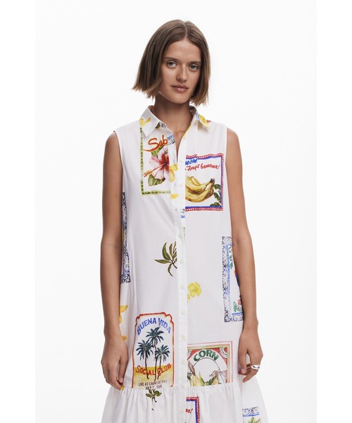 Desigual（デシグアル）の「ポストカードメモリー シャツドレス（ワンピース・レディース・ホワイト・XL/M/XS/S/L）」の5枚目の写真