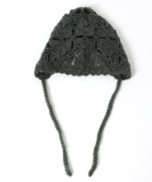 LOWRYS FARM（ローリーズファーム）の「クロシェボンネット 240915（ニットキャップ/ビーニー・レディース・チャコールグレー/ベージュ・FREE）」の8枚目の写真