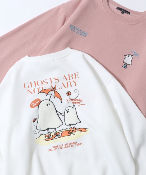 SITRY(シトリー)の「Ghost Sweat shirt/おばけ オーバーサイズ 裏起毛 サガラ刺繍 バックプリント トレーナー スウェット レディース メンズ(スウェット・メンズ・ブラック/ホワイト/スモークピンク/ホワイト系その他/ブラック系その他/ピンク系その他・M/L)」の2枚目の写真