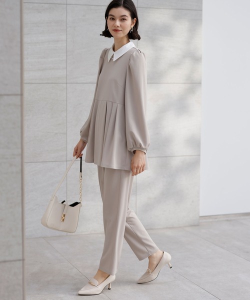 GeeRA（ジーラ）の「【2点セット】入卒式におすすめ！２ＷＡＹ配色襟プリーツ切替ブラウスセットアップ（スーツセット・レディース・ブラック/サンドグレー・LARGE/X-LARGE/MEDIUM）」の16枚目の写真