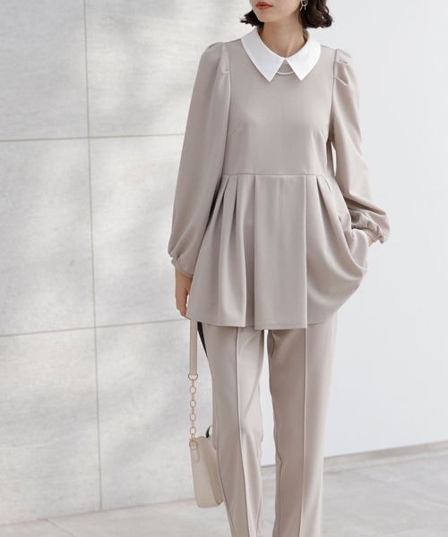 GeeRA（ジーラ）の「【2点セット】入卒式におすすめ！２ＷＡＹ配色襟プリーツ切替ブラウスセットアップ（スーツセット・レディース・ブラック/サンドグレー・LARGE/X-LARGE/MEDIUM）」の21枚目の写真