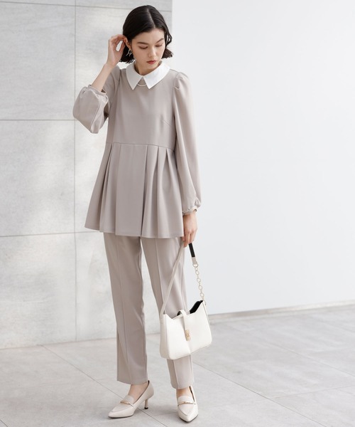 GeeRA（ジーラ）の「【2点セット】入卒式におすすめ！２ＷＡＹ配色襟プリーツ切替ブラウスセットアップ（スーツセット・レディース・ブラック/サンドグレー・LARGE/X-LARGE/MEDIUM）」の18枚目の写真