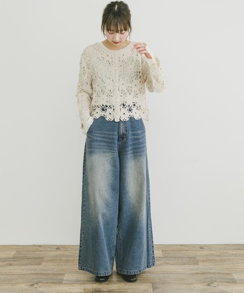 ITEMS URBANRESEARCH（アイテムズ アーバンリサーチ）の「フラワーモチーフニットカーディガン（カーディガン/ボレロ・レディース・ベージュ/ブラウン系その他・FREE）」の6枚目の写真