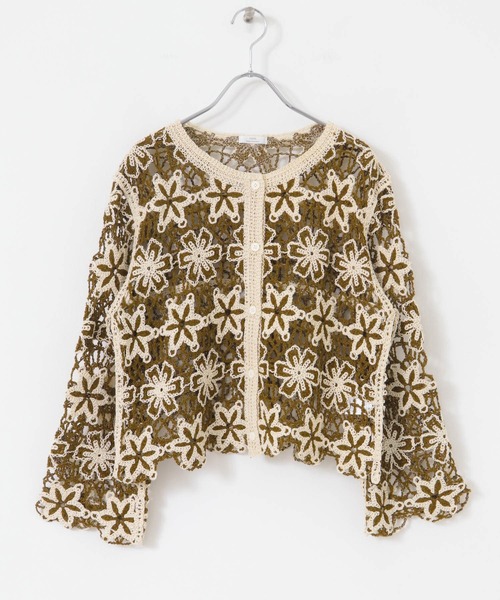 レア 極美品 45R クロッシェ フラワー ボレロ カーディガン ハンド