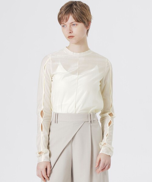 LOVELESS(ラブレス)の「シアーカットアウトプルオーバー(Tシャツ/カットソー・レディース・ホワイト/イエロー系その他2/ブラック・36)」の2枚目の写真