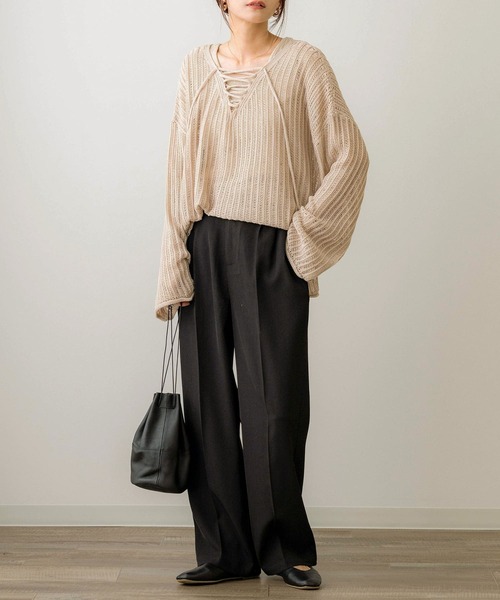 NOAHL(ノアル)の「【NOAHL】はしご編みレースアップニットプルオーバー(ニット/セーター・レディース・ブラウン系/アイボリー/ベージュ/ブルー系・FREE)」の10枚目の写真