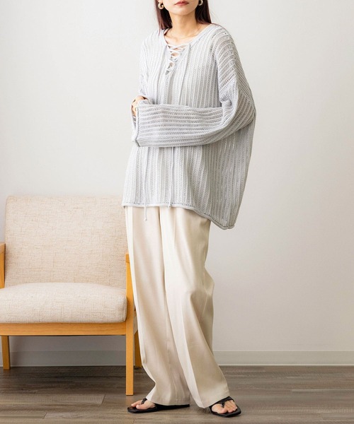 NOAHL(ノアル)の「【NOAHL】はしご編みレースアップニットプルオーバー(ニット/セーター・レディース・ブラウン系/アイボリー/ベージュ/ブルー系・FREE)」の13枚目の写真