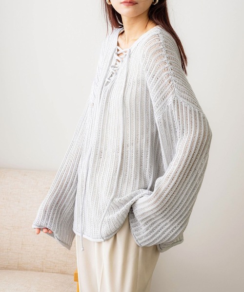 NOAHL(ノアル)の「【NOAHL】はしご編みレースアップニットプルオーバー(ニット/セーター・レディース・ブラウン系/アイボリー/ベージュ/ブルー系・FREE)」の15枚目の写真