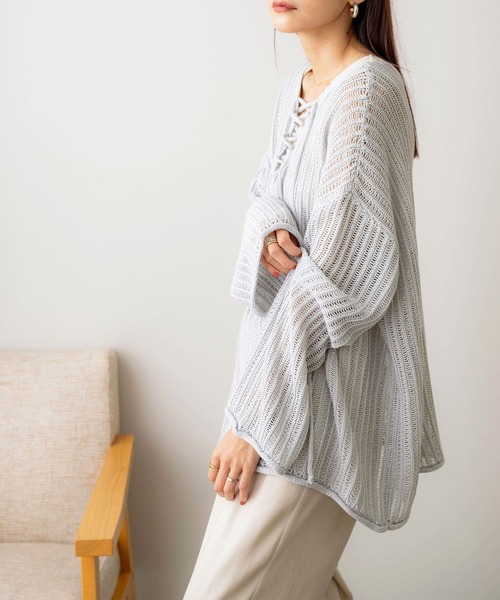 NOAHL(ノアル)の「【NOAHL】はしご編みレースアップニットプルオーバー(ニット/セーター・レディース・ブラウン系/アイボリー/ベージュ/ブルー系・FREE)」の17枚目の写真