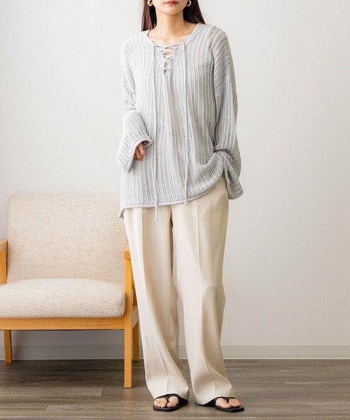 NOAHL(ノアル)の「【NOAHL】はしご編みレースアップニットプルオーバー(ニット/セーター・レディース・ブラウン系/アイボリー/ベージュ/ブルー系・FREE)」の19枚目の写真