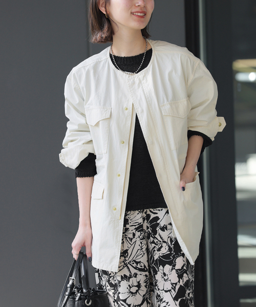 JOURNAL STANDARD relume（ジャーナルスタンダード　レリューム）の「コットンブロードノーカラーM65（ミリタリージャケット・レディース・カーキ/アイボリー・FREE）」の7枚目の写真