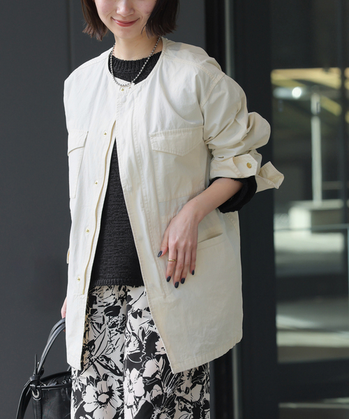 JOURNAL STANDARD relume（ジャーナルスタンダード　レリューム）の「コットンブロードノーカラーM65（ミリタリージャケット・レディース・カーキ/アイボリー・FREE）」の8枚目の写真