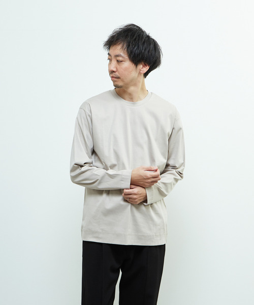 MEN'S MELROSE（メンズメルローズ）の「マーセライズドスムースクルーネックロングスリーブTシャツ（Tシャツ/カットソー・メンズ・チャコールグレー/ベージュ/ホワイト・3/4/2）」の3枚目の写真