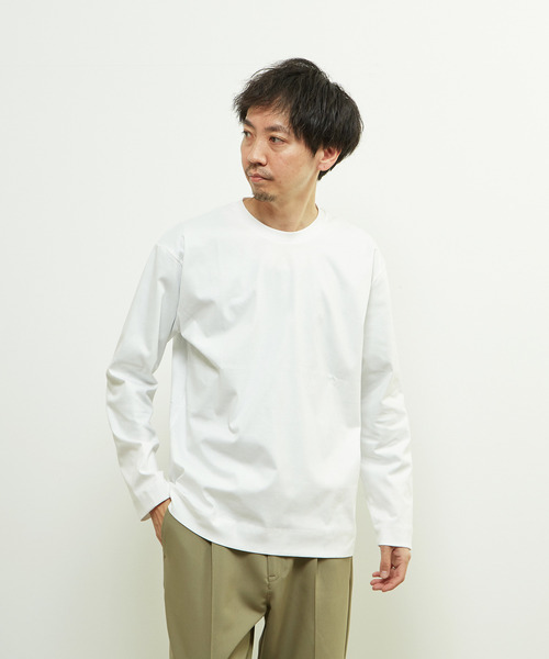 MEN'S MELROSE（メンズメルローズ）の「マーセライズドスムースクルーネックロングスリーブTシャツ（Tシャツ/カットソー・メンズ・チャコールグレー/ベージュ/ホワイト・3/4/2）」の10枚目の写真