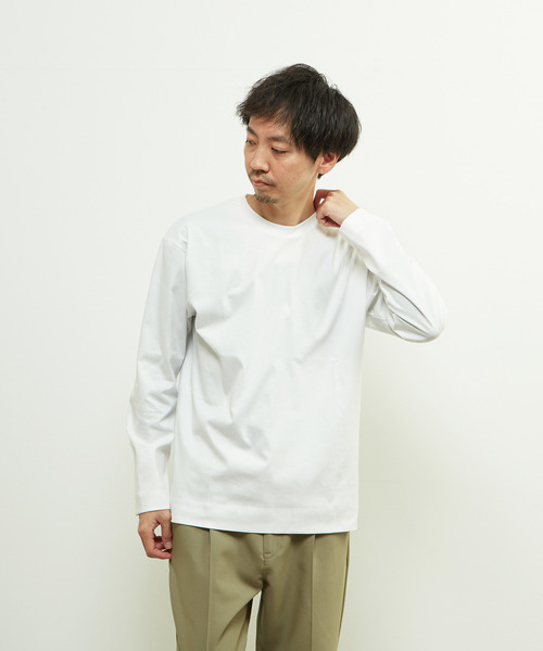 MEN'S MELROSE（メンズメルローズ）の「マーセライズドスムースクルーネックロングスリーブTシャツ（Tシャツ/カットソー・メンズ・チャコールグレー/ベージュ/ホワイト・3/4/2）」の11枚目の写真