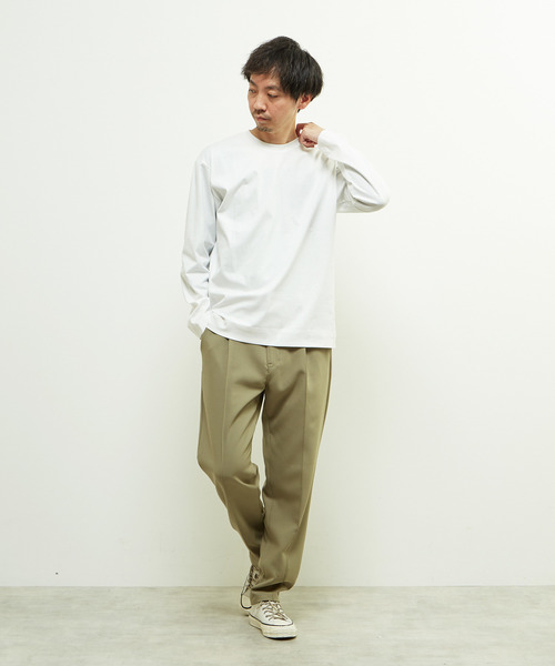 MEN'S MELROSE（メンズメルローズ）の「マーセライズドスムースクルーネックロングスリーブTシャツ（Tシャツ/カットソー・メンズ・チャコールグレー/ベージュ/ホワイト・3/4/2）」の13枚目の写真