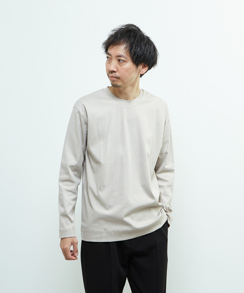 MEN'S MELROSE（メンズメルローズ）の「マーセライズドスムースクルーネックロングスリーブTシャツ（Tシャツ/カットソー・メンズ・チャコールグレー/ベージュ/ホワイト・3/4/2）」の14枚目の写真