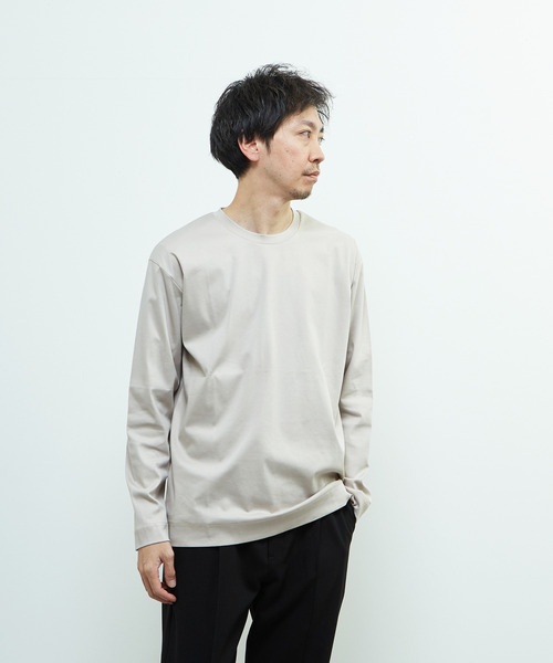 MEN'S MELROSE（メンズメルローズ）の「マーセライズドスムースクルーネックロングスリーブTシャツ（Tシャツ/カットソー・メンズ・チャコールグレー/ベージュ/ホワイト・3/4/2）」の15枚目の写真