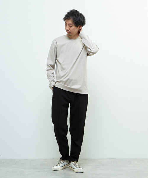 MEN'S MELROSE（メンズメルローズ）の「マーセライズドスムースクルーネックロングスリーブTシャツ（Tシャツ/カットソー・メンズ・チャコールグレー/ベージュ/ホワイト・3/4/2）」の17枚目の写真